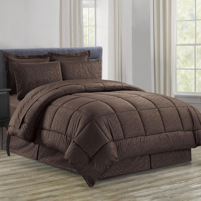 8-Piece: Plazatex Vine Microfiber Comforter Bed in A Bag Set Bed & Bath Queen Chocolate - DailySale
