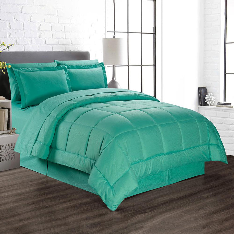 8-Piece: Plazatex Vine Microfiber Comforter Bed in A Bag Set Bed & Bath Queen Teal - DailySale