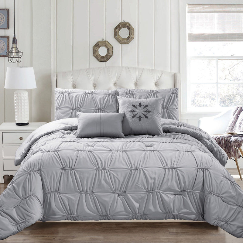 8-Piece Set: Solid Ruching Pintucked Oversized Comforter Set Bedding Gray - DailySale