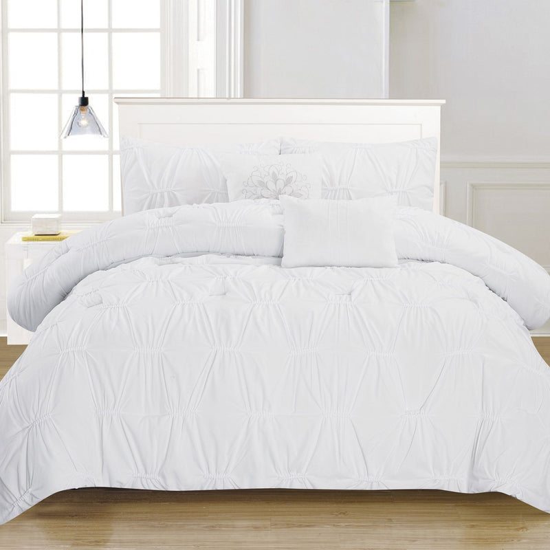 8-Piece Set: Solid Ruching Pintucked Oversized Comforter Set Bedding White - DailySale