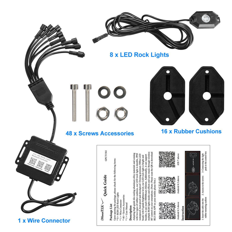 8-Pieces: Auto RGB LED Rock Light Kit Automotive - DailySale