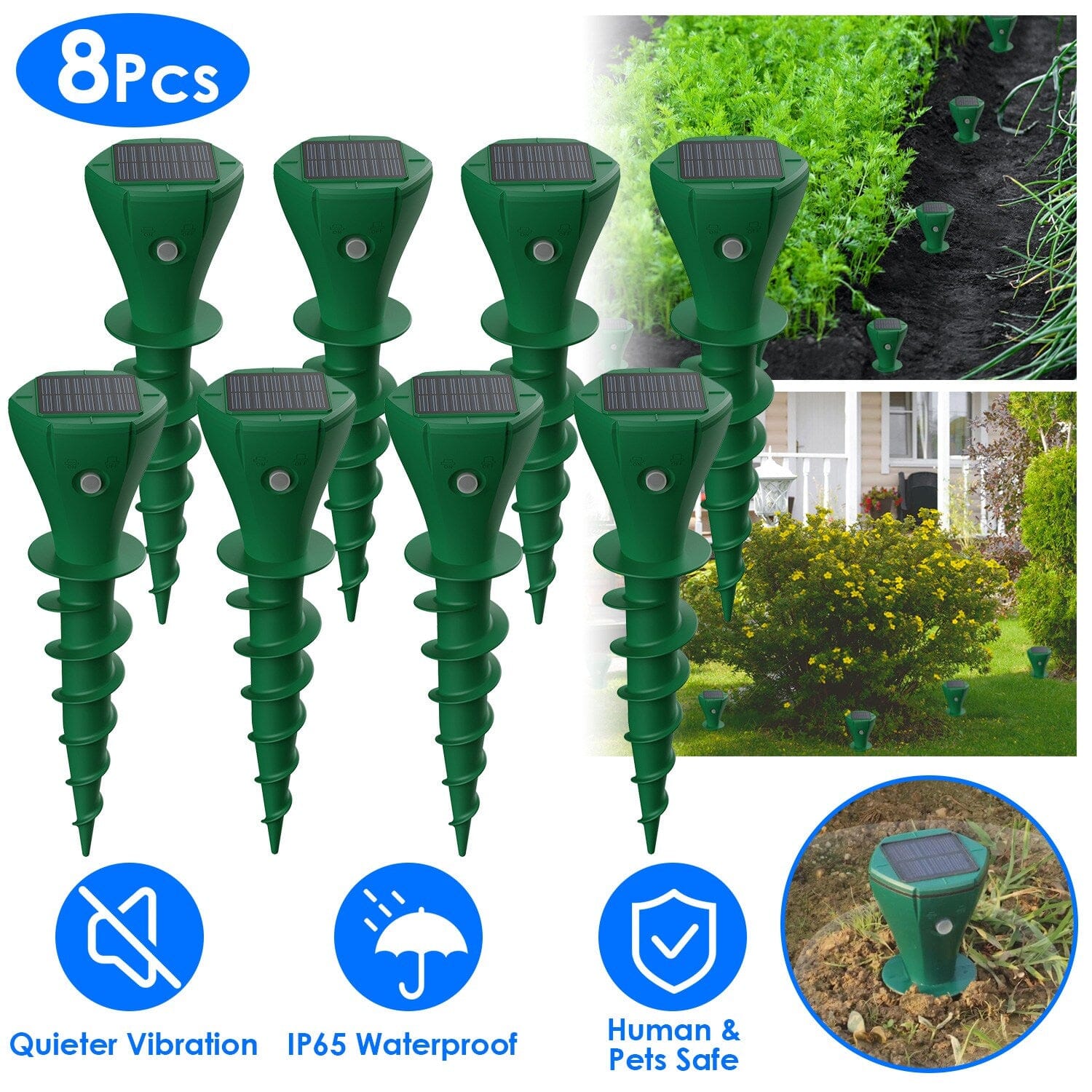 8-Pieces: Solar Powered Repellent Waterproof Solar Vibration Stake Pest Control - DailySale