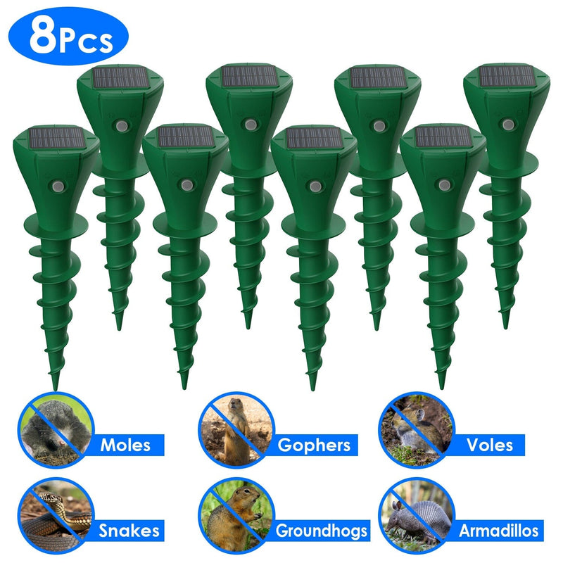 8-Pieces: Solar Powered Repellent Waterproof Solar Vibration Stake Pest Control - DailySale