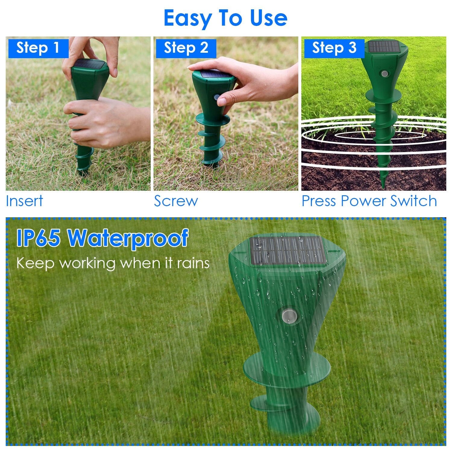 8-Pieces: Solar Powered Repellent Waterproof Solar Vibration Stake Pest Control - DailySale