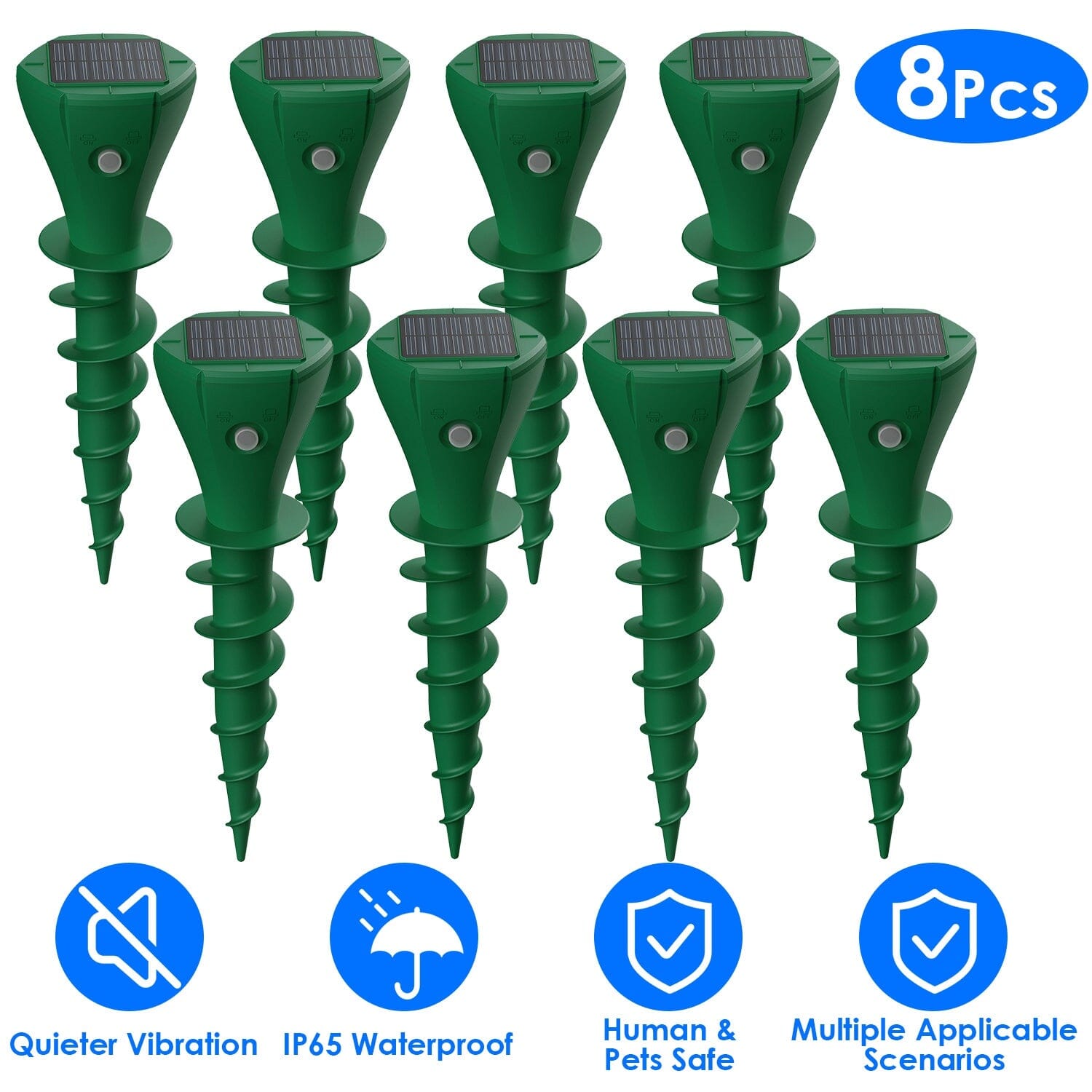 8-Pieces: Solar Powered Repellent Waterproof Solar Vibration Stake Pest Control - DailySale