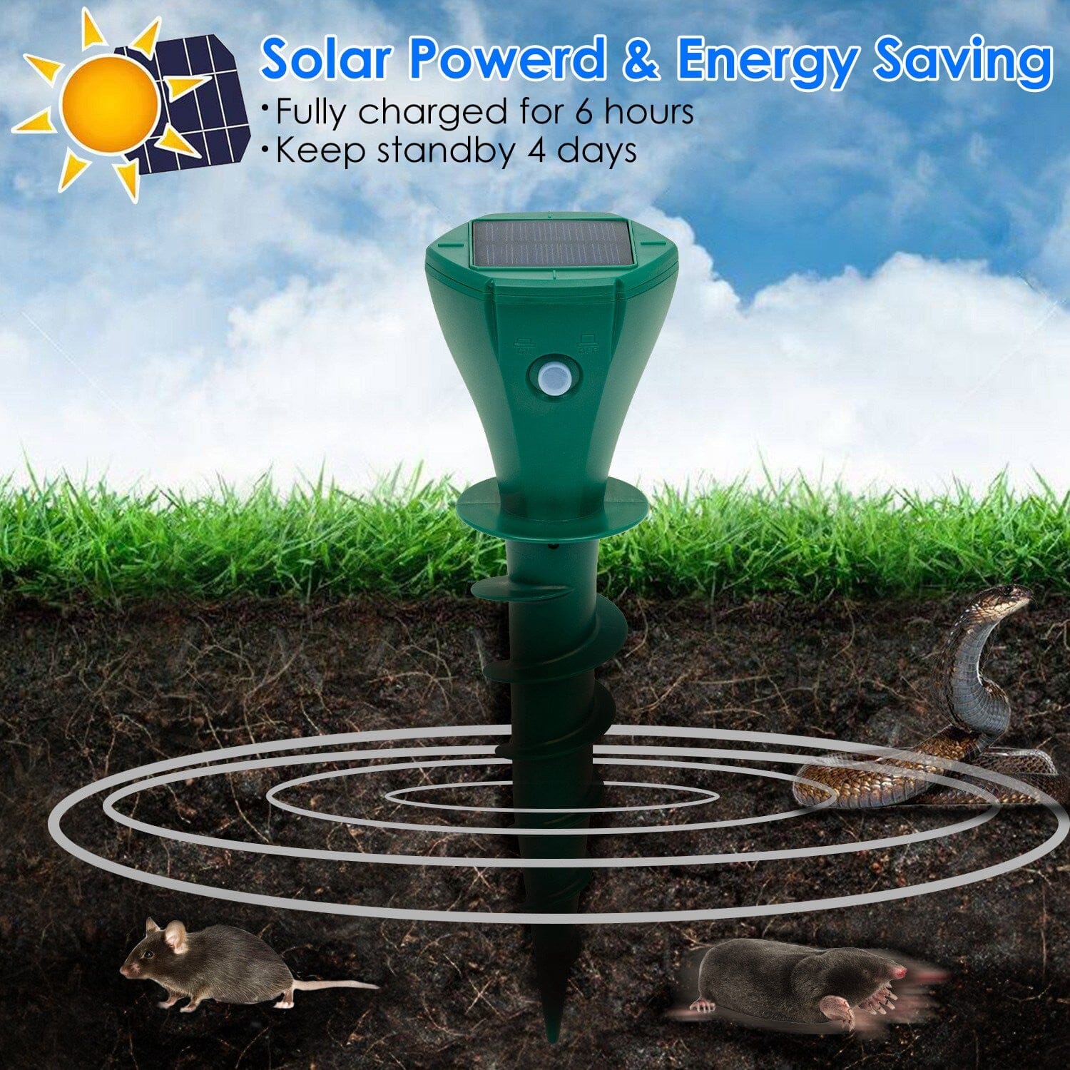 8-Pieces: Solar Powered Repellent Waterproof Solar Vibration Stake Pest Control - DailySale