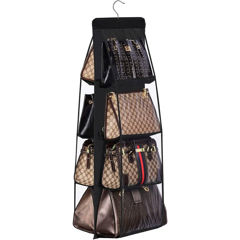 8 Pocket Hanging Purse Organizer Handbag Storage Hanger Closet & Storage Black - DailySale