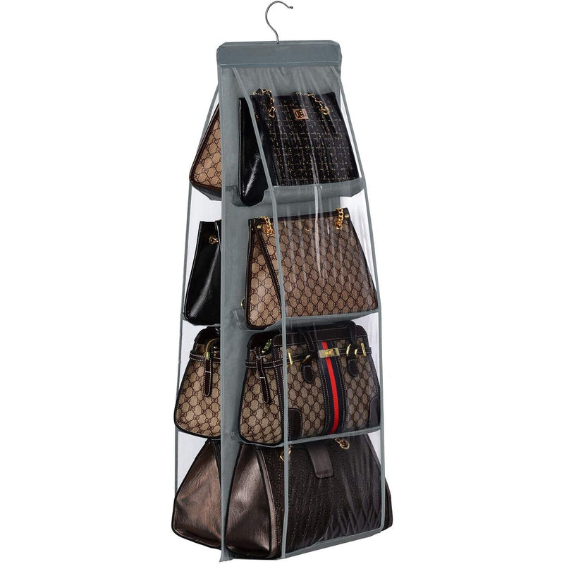 Lirex Handbag Hanging Organizer, 8 Pocket Purse Storage Hanger Oxford Cloth Closet for Family Closet Bedroom, Foldable and Universal Fit (Black)