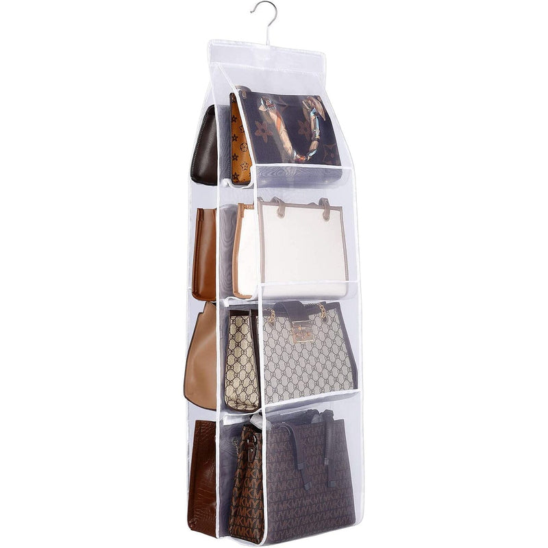 8 Pocket Hanging Purse Organizer Handbag Storage Hanger Closet & Storage White - DailySale