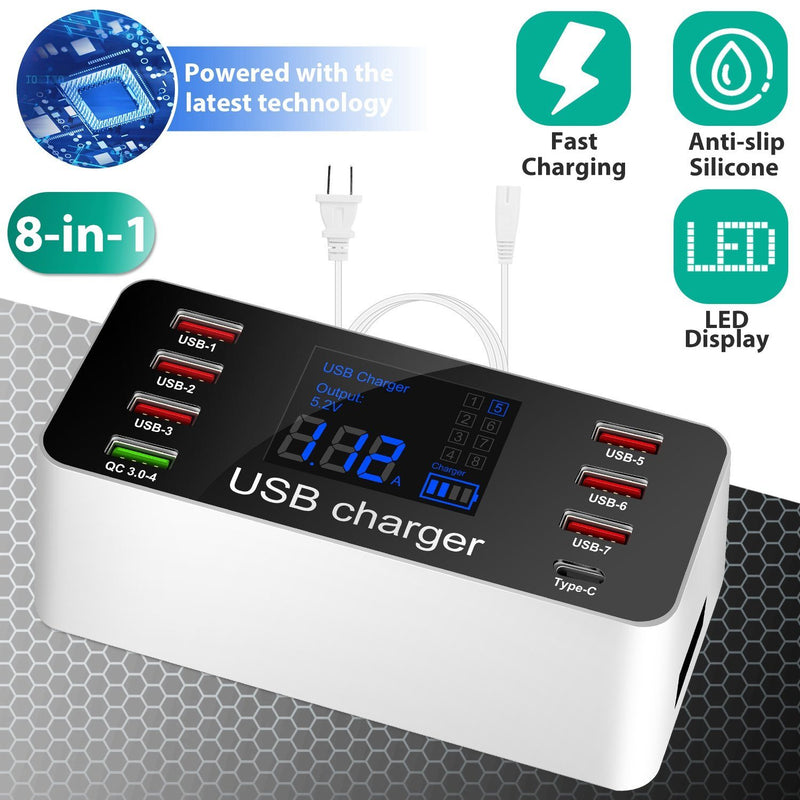 8-Port Smart Fast Charge USB Hub Station with 3.0 USB Port Type-C Port Mobile Accessories - DailySale