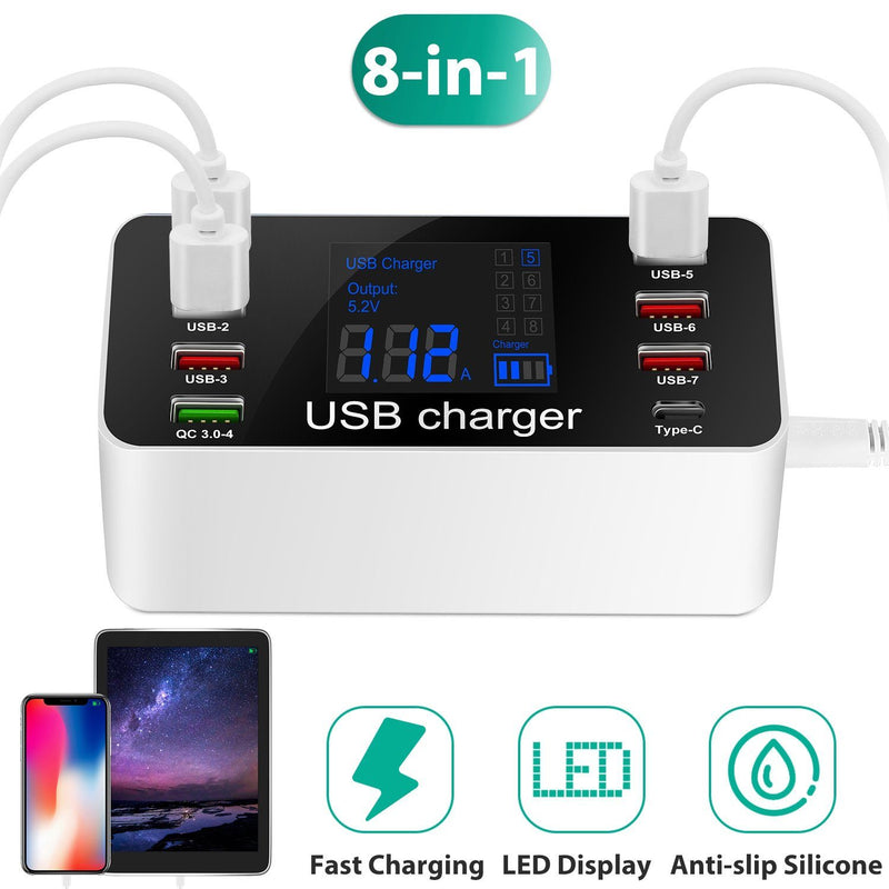 8-Port Smart Fast Charge USB Hub Station with 3.0 USB Port Type-C Port Mobile Accessories - DailySale