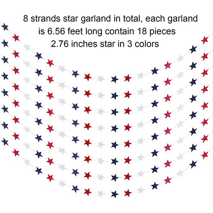 8 Strands Patriotic Star Streamers Banner Garland Holiday Decor & Apparel - DailySale