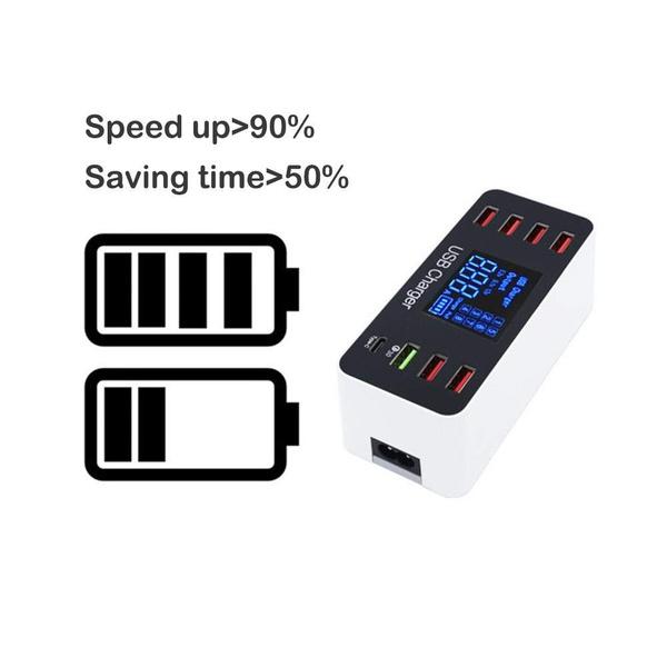 8A40W Charger Adapter Type C Hubs Quick Charge 3.0 USB Multi Port USB Charger Dock Station LCD Display with Smart Identification Computer Accessories - DailySale