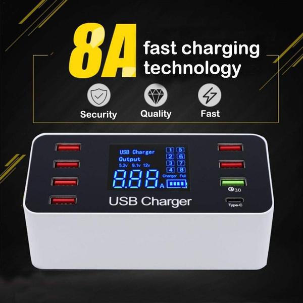 8A40W Charger Adapter Type C Hubs Quick Charge 3.0 USB Multi Port USB Charger Dock Station LCD Display with Smart Identification Computer Accessories - DailySale