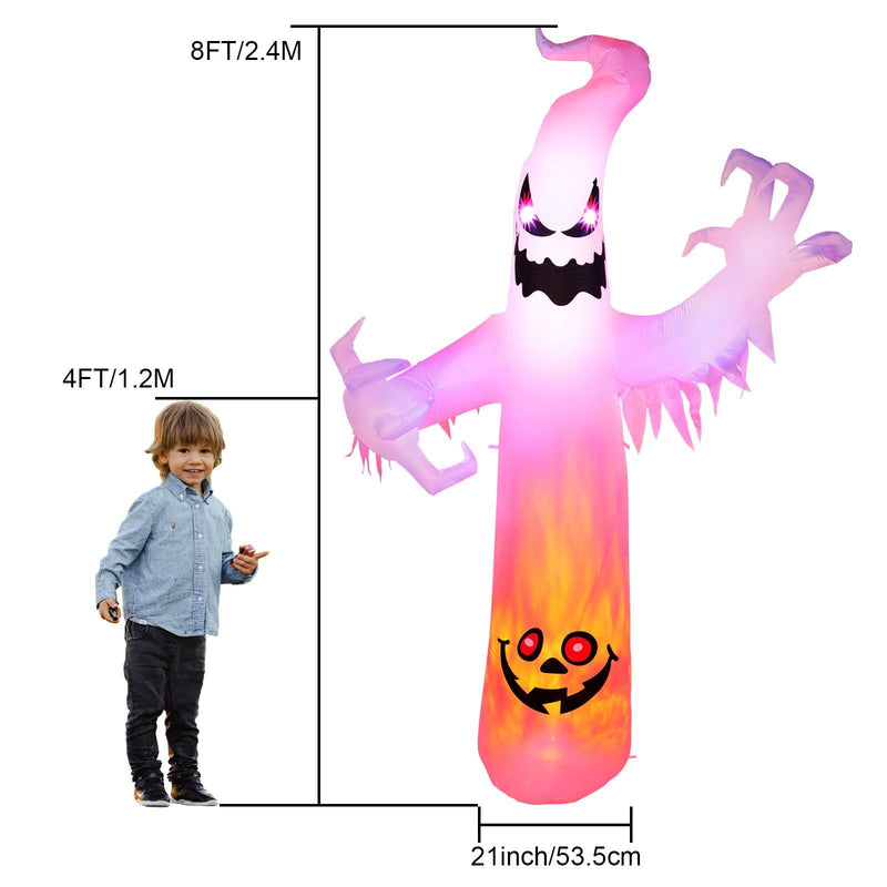 8ft Halloween White Ghost Inflatable Outdoor Decoration with Color Changing LED Holiday Decor & Apparel - DailySale