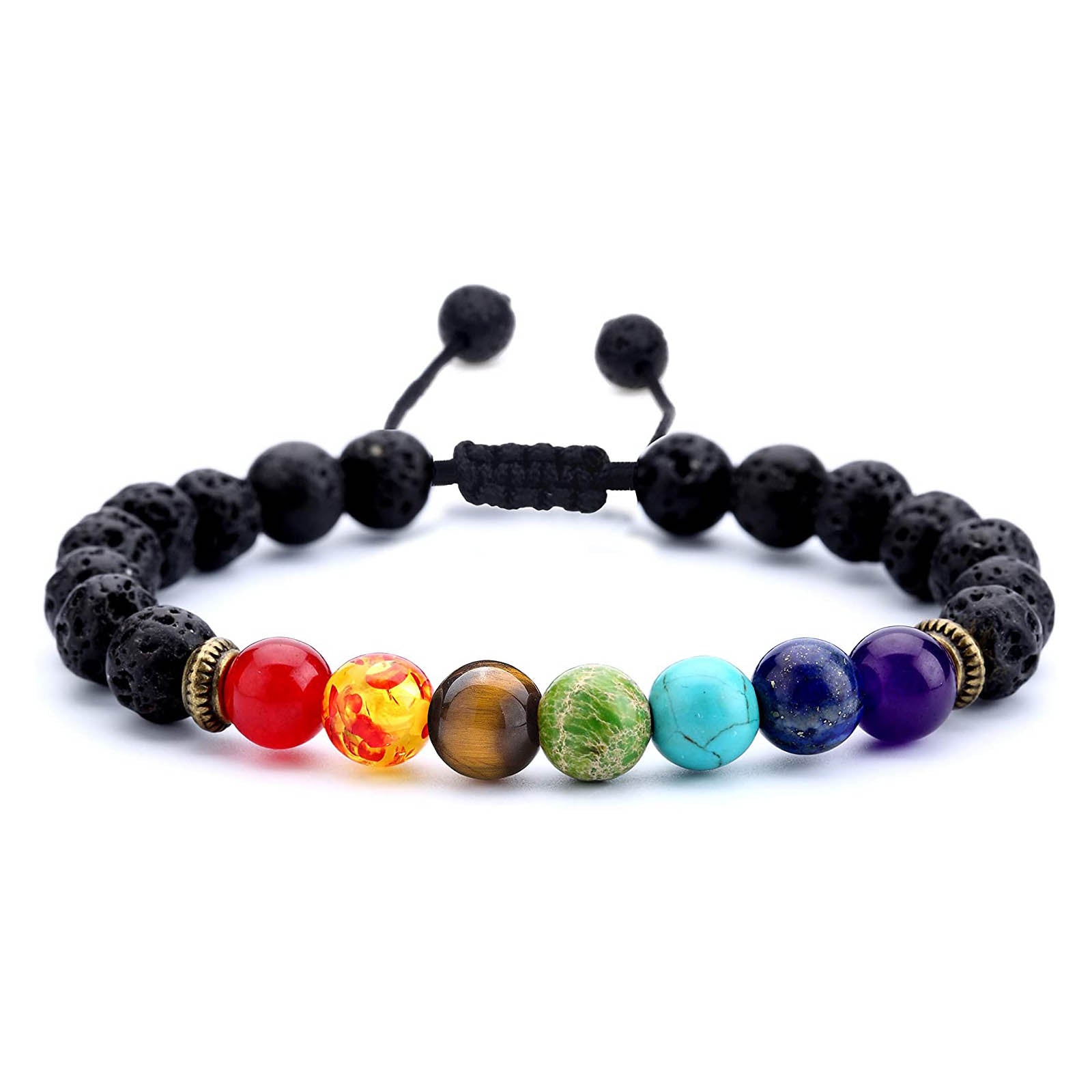 8mm Lava Rock 7 Chakras Braided Bracelet Bracelets Lava Chakra - DailySale