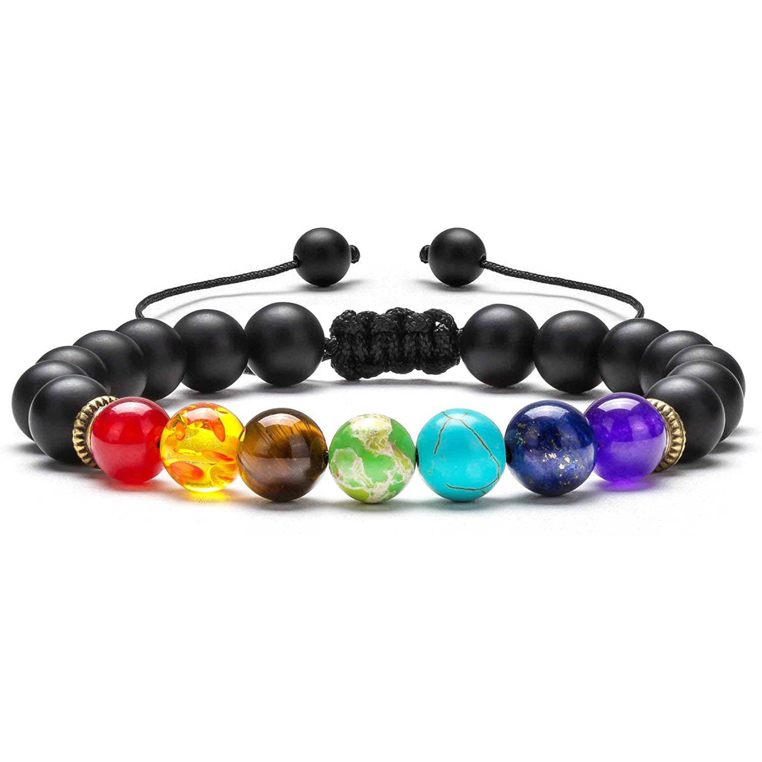 8mm Lava Rock 7 Chakras Braided Bracelet Bracelets Matte Black Agate - DailySale