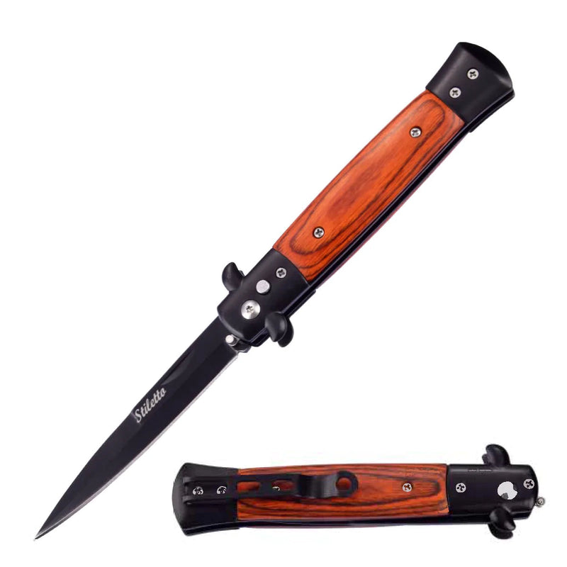 9” Automatic Out-The-Side Knife Tactical Wood - DailySale