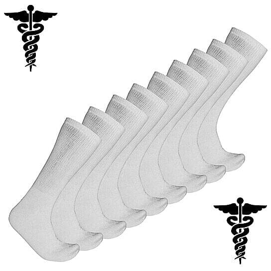 9-Pairs: Physician Approved Health Diabetic Crew Circulatory Socks Wellness White - DailySale