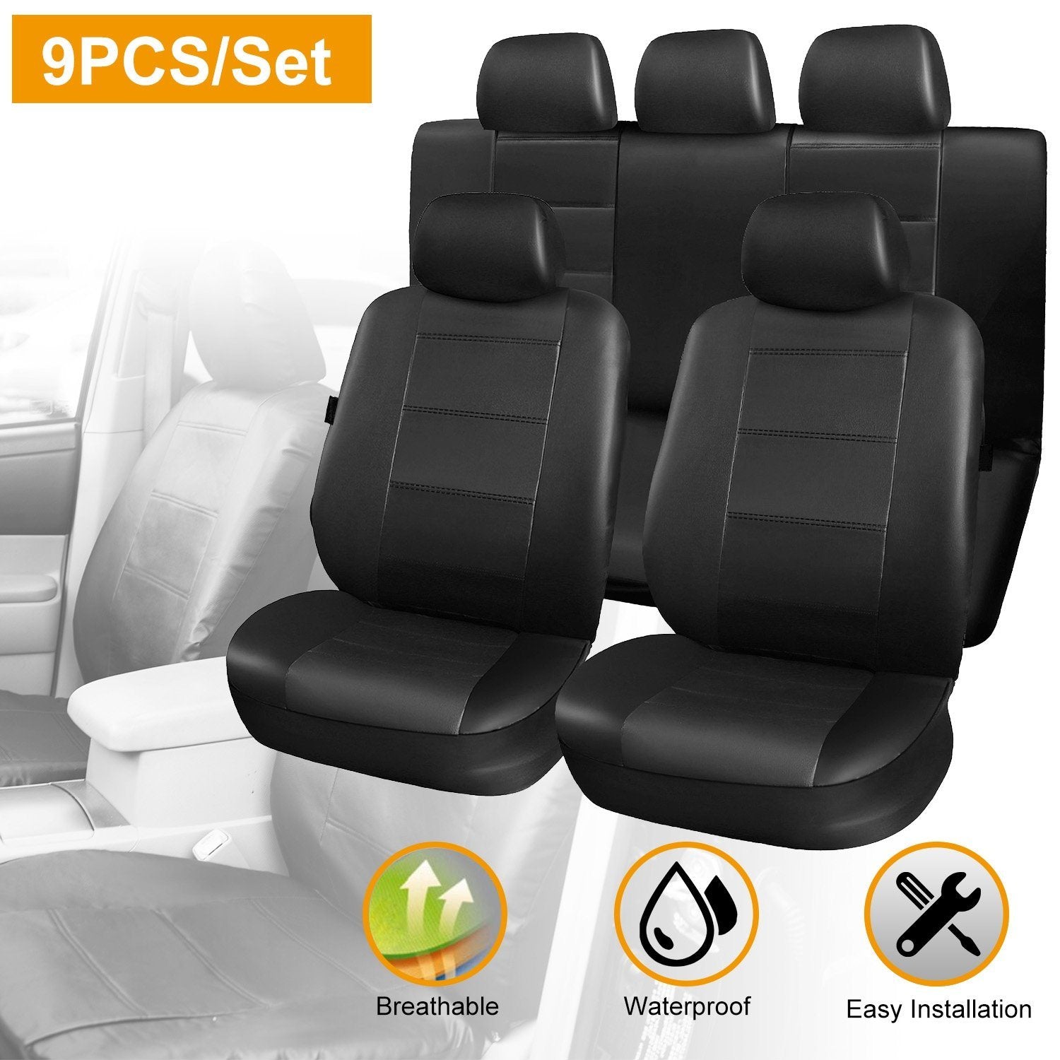 9-Piece Set: PU Leather Car Seat Cover Automotive - DailySale