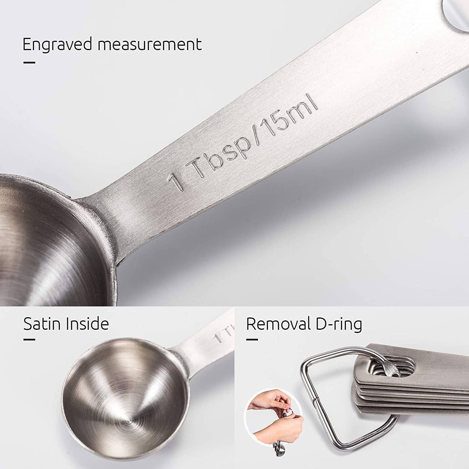 Set of 6 Magnetic Measuring Spoons, Stainless Steel, Double-headed Spoons, for Measuring Dry and Liquid Ingredients, Stackable Soup Spoons, Tea Spoons