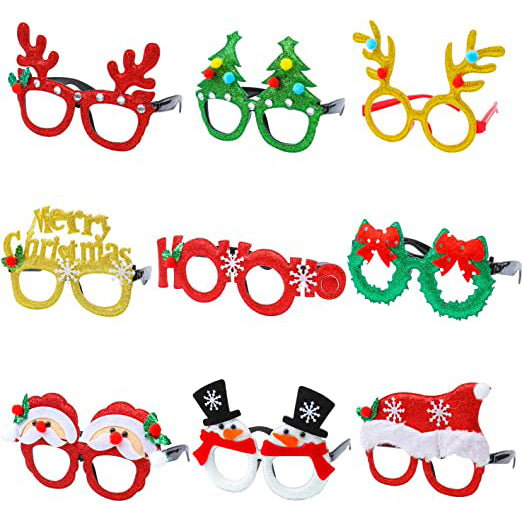9-Pieces: Christmas Glitter Party Glasses Frame Holiday Decor & Apparel - DailySale
