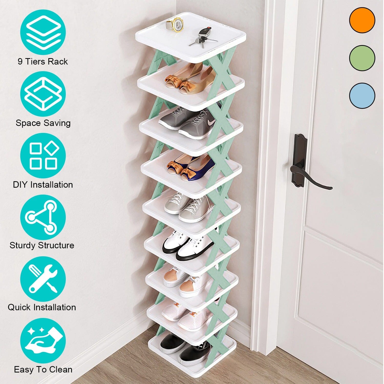 9-Tier Narrow Entryway Shoe Rack Plastic Vertical Shoe Organizer Closet & Storage - DailySale