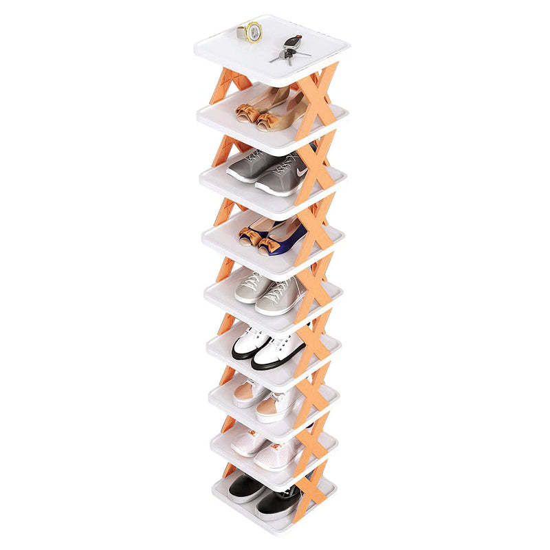 9-Tier Narrow Entryway Shoe Rack Plastic Vertical Shoe Organizer