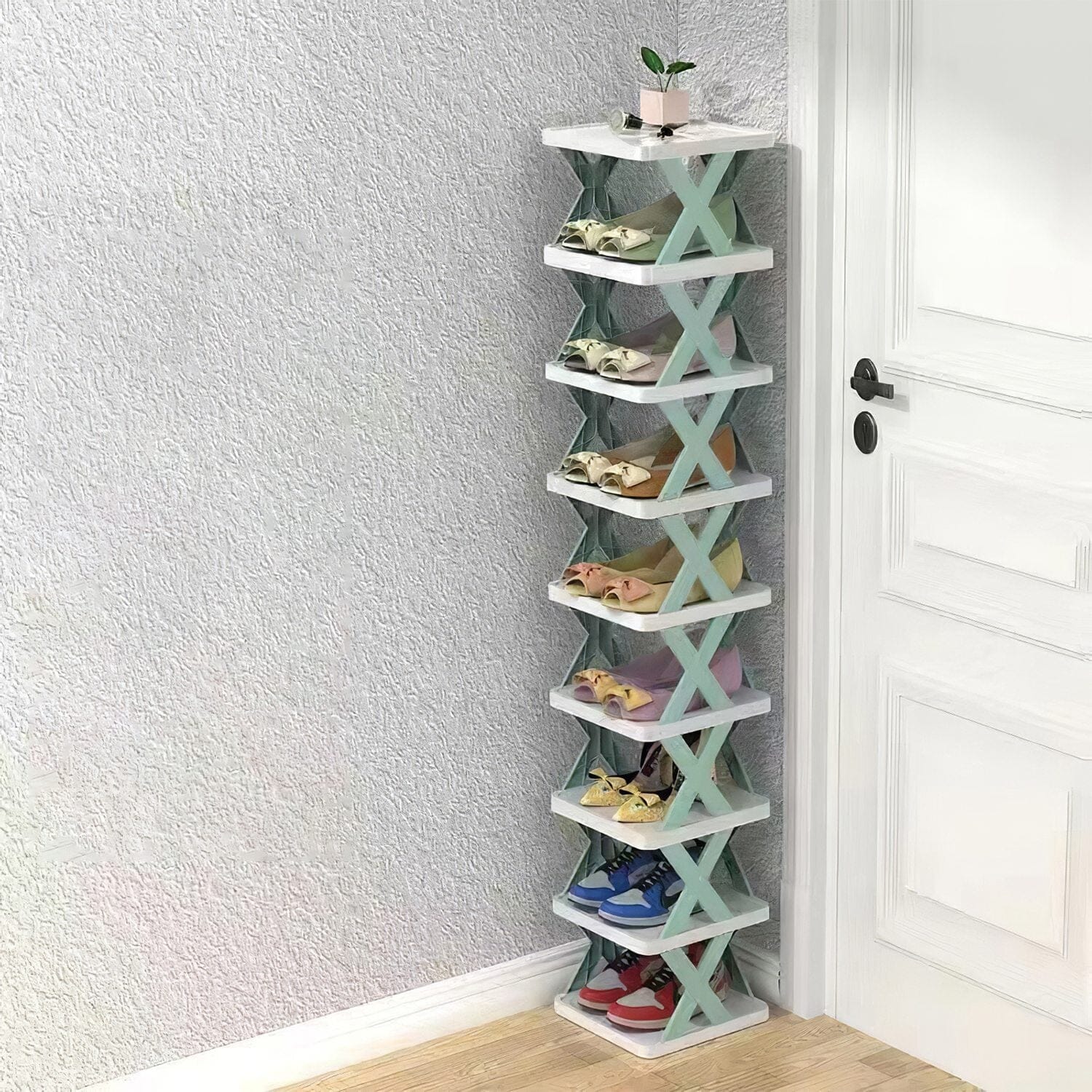 9-Tier Narrow Entryway Shoe Rack Plastic Vertical Shoe Organizer Closet & Storage - DailySale