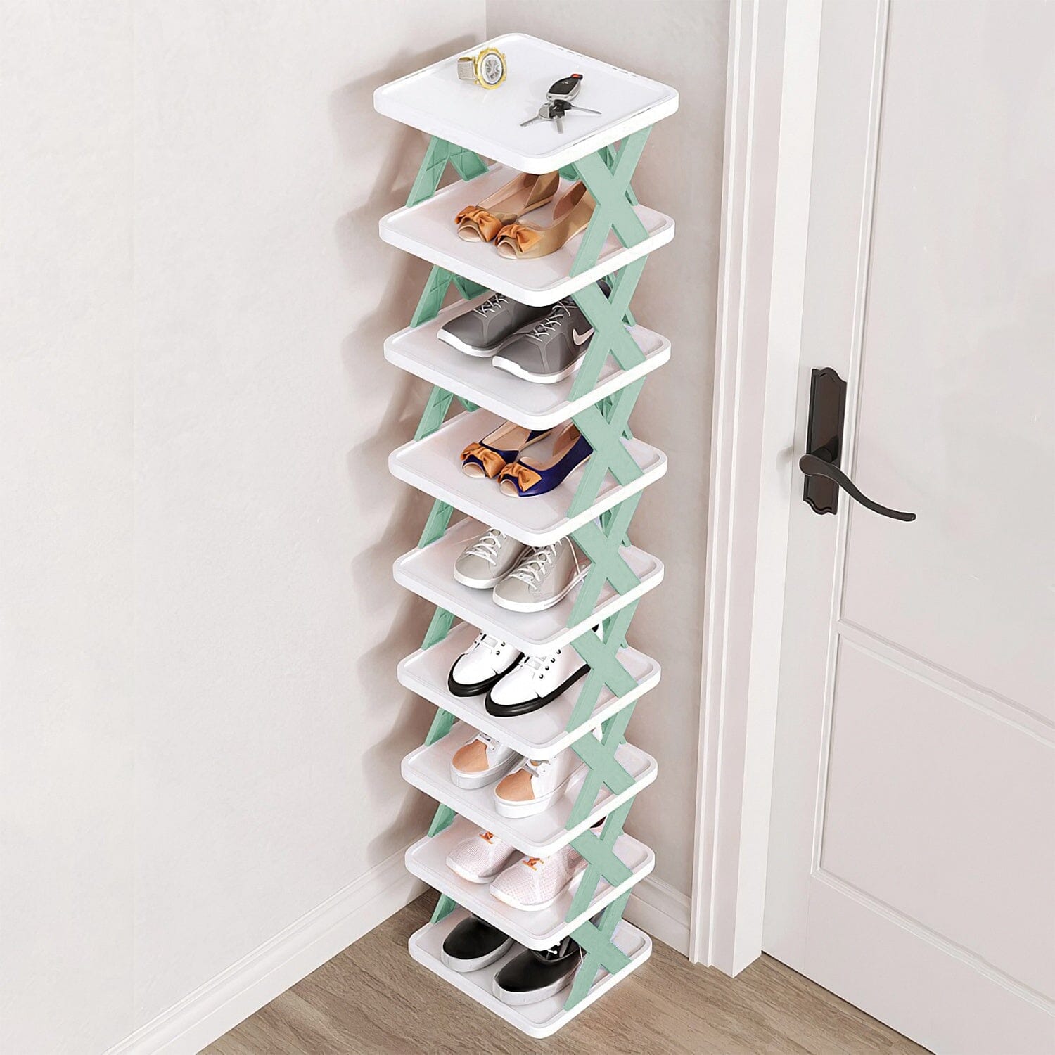 9-Tier Narrow Entryway Shoe Rack Plastic Vertical Shoe Organizer Closet & Storage - DailySale