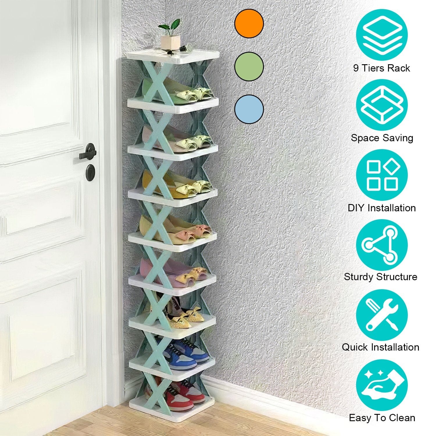 9-Tier Narrow Entryway Shoe Rack Plastic Vertical Shoe Organizer Closet & Storage - DailySale