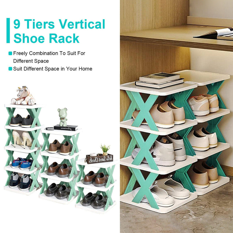 9-Tier Narrow Entryway Shoe Rack Plastic Vertical Shoe Organizer Closet & Storage - DailySale