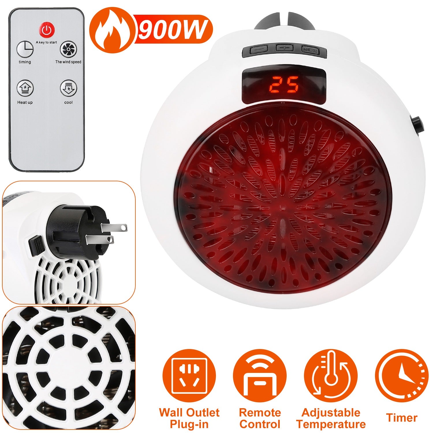 900W Portable Heater Fan with Remote Control Household Appliances - DailySale