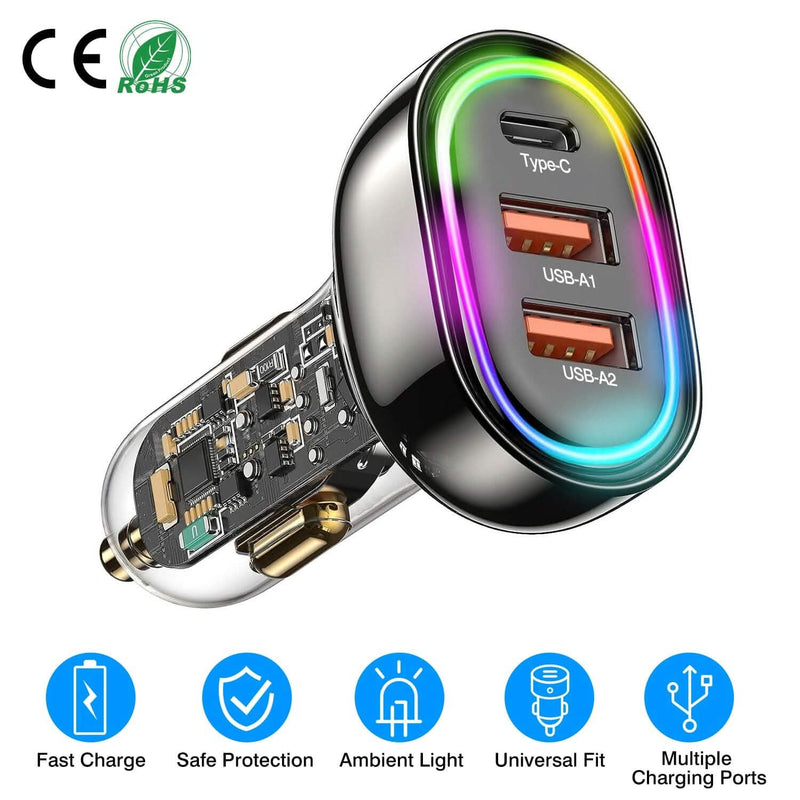 90W 3 Ports Fast Car Charger USB and Type C Automotive - DailySale