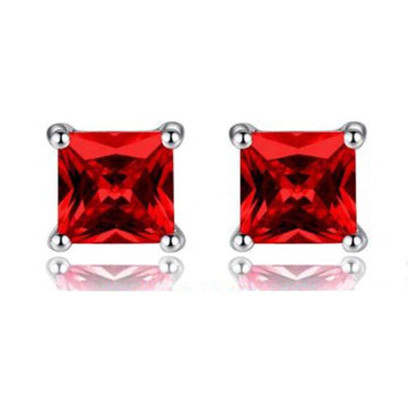 925 Ruby Square Shape Stud Earrings Earrings - DailySale