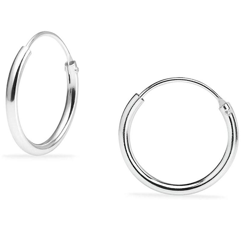 925 Solid Sterling Silver Endless Hoop Earrings - Assorted Sizes Jewelry 12mm - DailySale