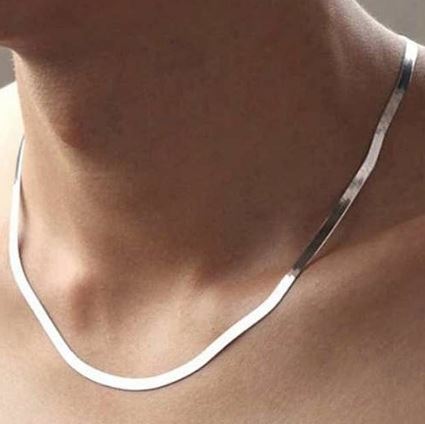 .925 Solid Sterling Silver Flat Snake Link Chain Necklaces 16" - DailySale