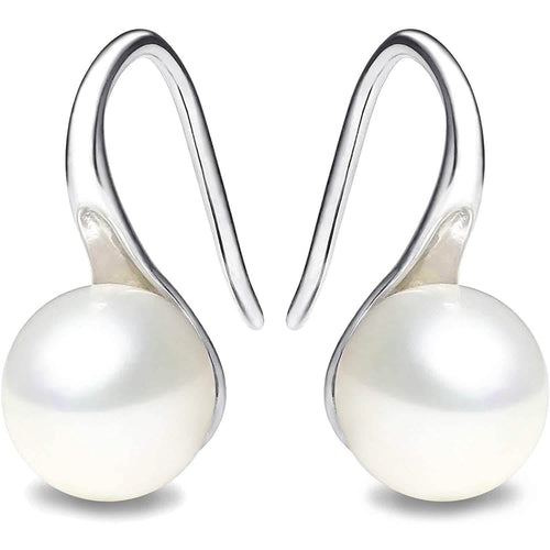 925 Sterling Silver 7.5-8mm White Freshwater Cultured Pearl Dangle Drop Earrings Earrings Silver - DailySale