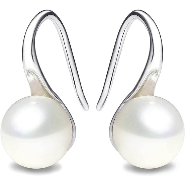 925 Sterling Silver 7.5-8mm White Freshwater Cultured Pearl Dangle Drop Earrings Earrings Silver - DailySale