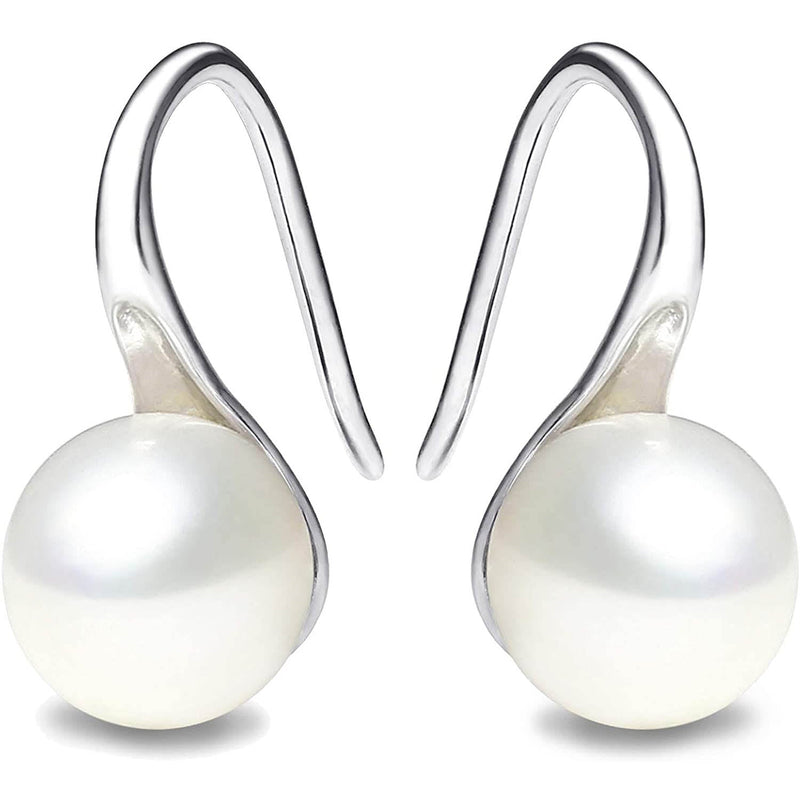 925 Sterling Silver 7.5-8mm White Freshwater Cultured Pearl Dangle Drop Earrings | Gold