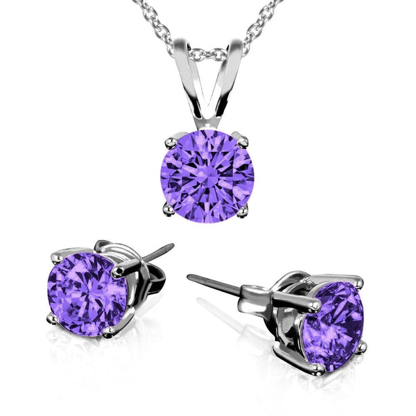 .925 Sterling Silver Amethyst Earrings And Necklace Set Necklaces - DailySale