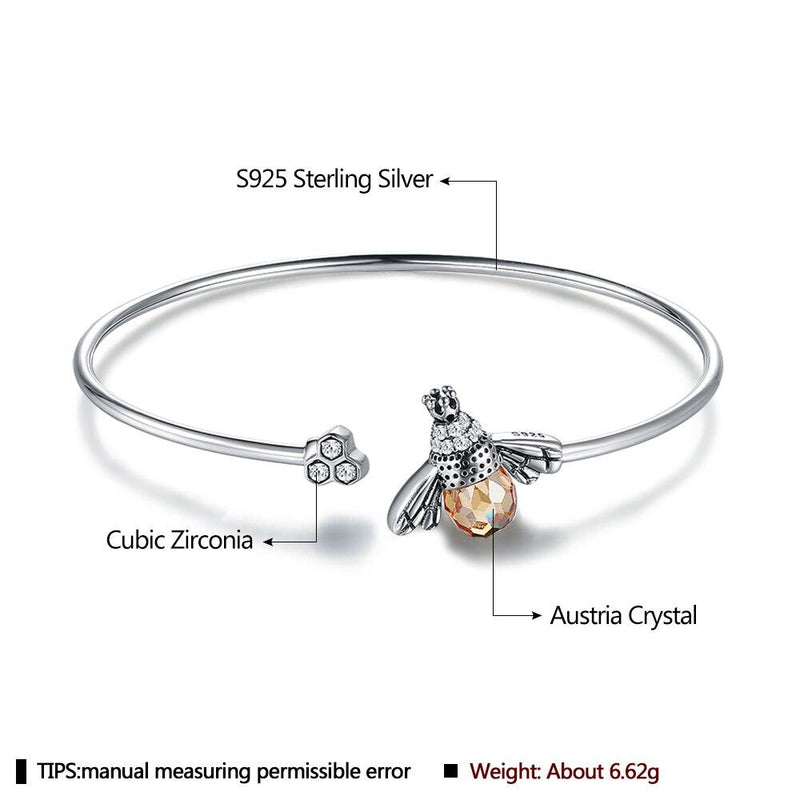 925 Sterling Silver Bee Shape Cubic Zirconia and Austria Crystal Cuff Bracelet Bracelets - DailySale