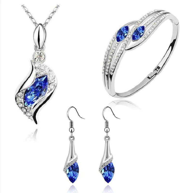 925 Sterling Silver Crystal Jewelry Set Necklaces Blue - DailySale
