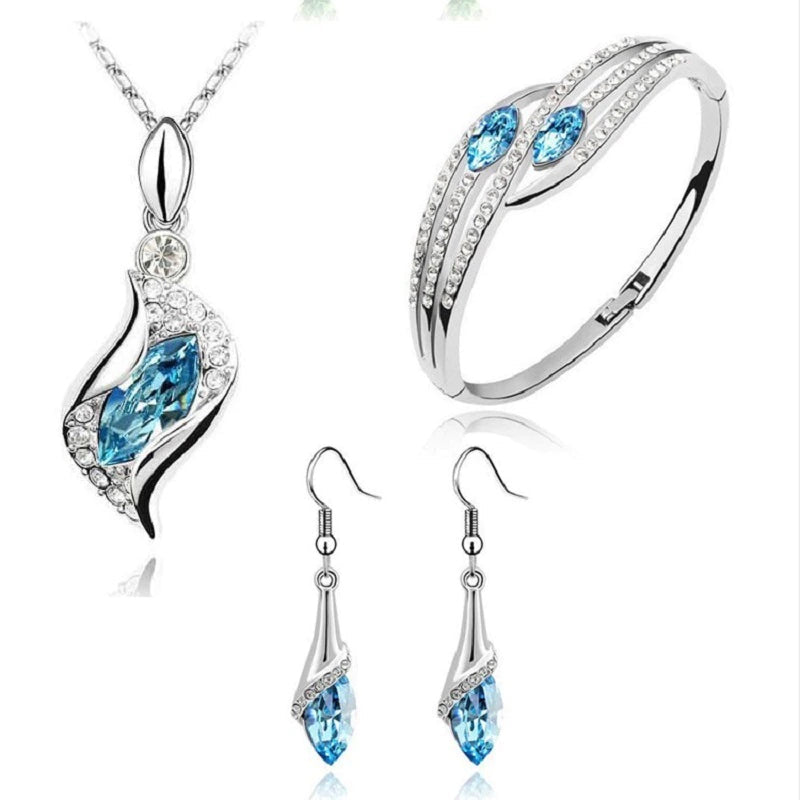 925 Sterling Silver Crystal Jewelry Set Necklaces Light Blue - DailySale