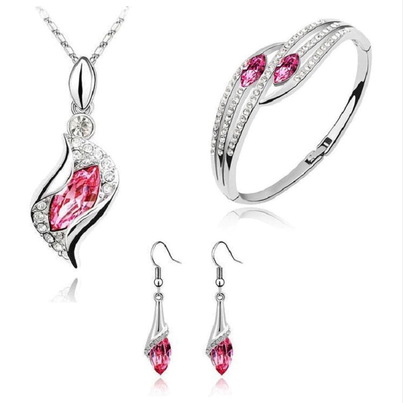 925 Sterling Silver Crystal Jewelry Set Necklaces Rose Red - DailySale