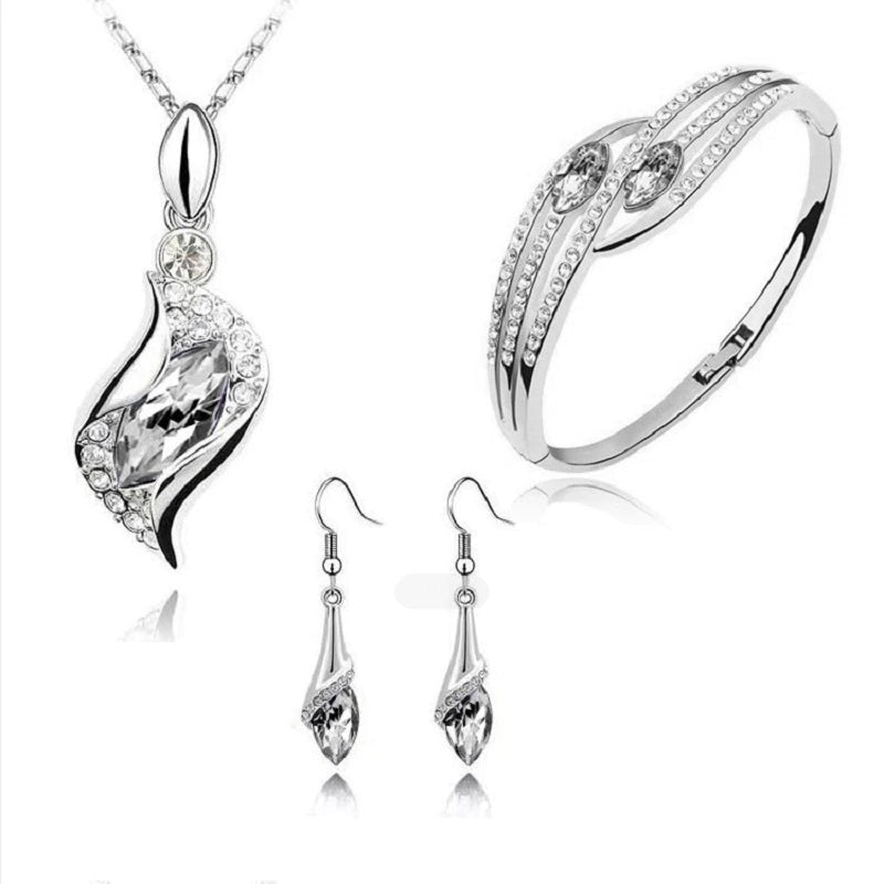 925 Sterling Silver Crystal Jewelry Set Necklaces White - DailySale