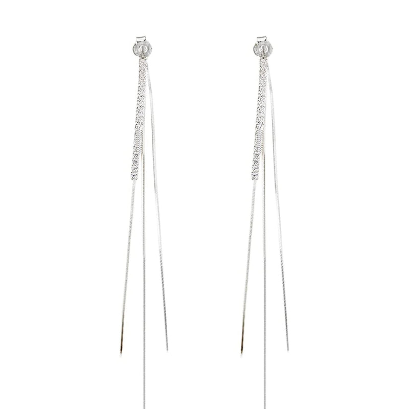 925 Sterling Silver Dangle Chain Tassel Earrings