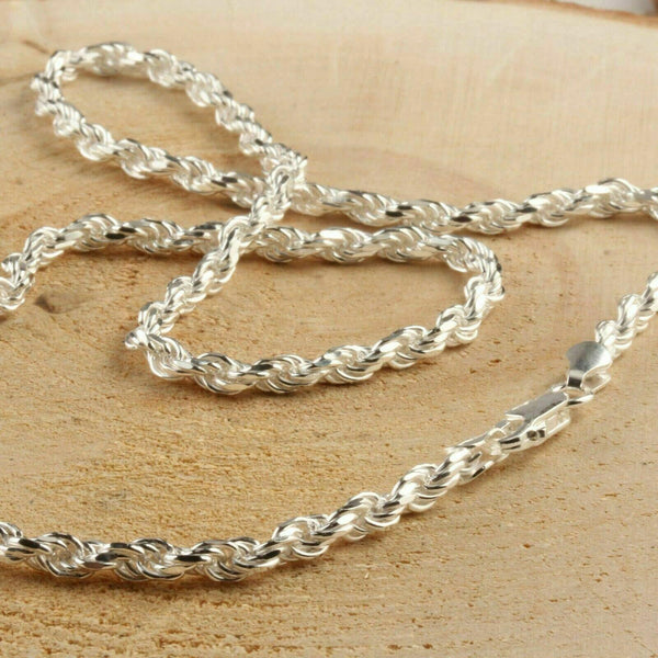 925 Sterling Silver Diamond-Cut Rope Chain 3.5MM Jewelry 18" - DailySale