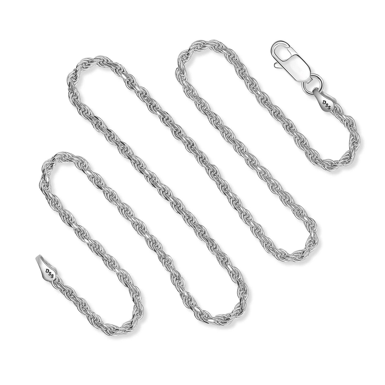 Sterling Silver Diamond Cut Rope Chain Necklace in 8mm Width