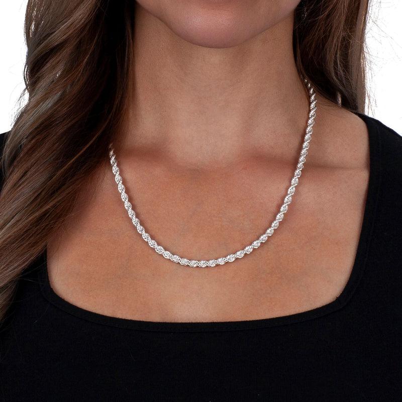 925 Sterling Silver Diamond Cut Rope Chain Necklaces - DailySale